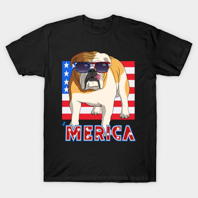 English Bulldog Merica 4th of July T-Shirt by Noseking